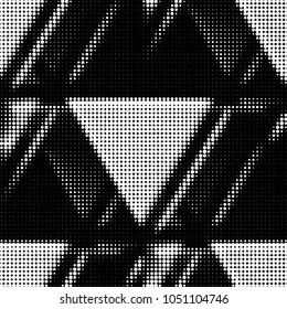 Abstract grunge grid polka dot halftone background pattern. Spotted black and white vector line illustration
