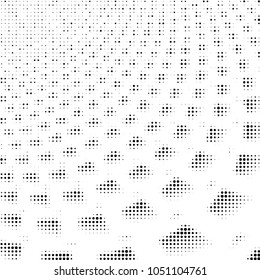 Abstract grunge grid polka dot halftone background pattern. Spotted black and white vector line illustration
