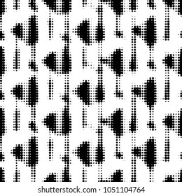 Abstract grunge grid polka dot halftone background pattern. Spotted black and white vector line illustration
