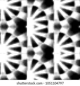 Abstract grunge grid polka dot halftone background pattern. Spotted black and white vector line illustration
