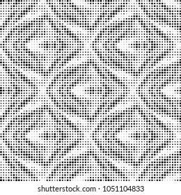 Abstract grunge grid polka dot halftone background pattern. Spotted black and white vector line illustration
