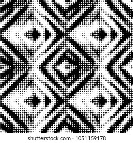 Abstract grunge grid polka dot halftone background pattern. Spotted black and white vector line illustration
