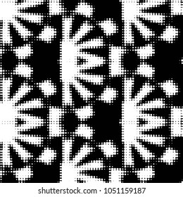 Abstract grunge grid polka dot halftone background pattern. Spotted black and white vector line illustration

