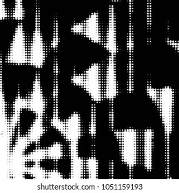 Abstract grunge grid polka dot halftone background pattern. Spotted black and white vector line illustration
