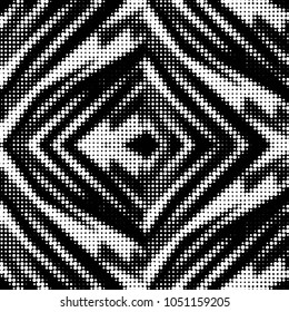 Abstract grunge grid polka dot halftone background pattern. Spotted black and white vector line illustration
