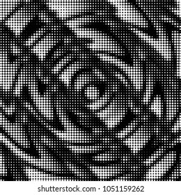 Abstract grunge grid polka dot halftone background pattern. Spotted black and white vector line illustration

