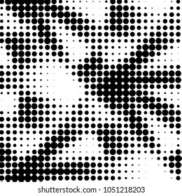Abstract grunge grid polka dot halftone background pattern. Spotted black and white vector line illustration
