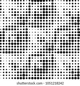Abstract grunge grid polka dot halftone background pattern. Spotted black and white vector line illustration

