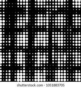 Abstract grunge grid polka dot halftone background pattern. Spotted black and white vector line illustration
