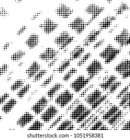 Abstract grunge grid polka dot halftone background pattern. Spotted black and white vector line illustration

