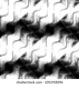 Abstract grunge grid polka dot halftone background pattern. Spotted black and white vector line illustration
