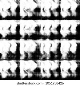 Abstract grunge grid polka dot halftone background pattern. Spotted black and white vector line illustration
