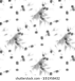 Abstract grunge grid polka dot halftone background pattern. Spotted black and white vector line illustration
