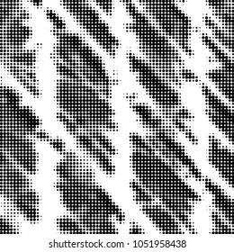 Abstract grunge grid polka dot halftone background pattern. Spotted black and white vector line illustration
