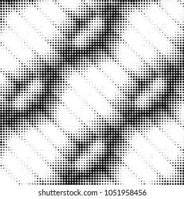 Abstract grunge grid polka dot halftone background pattern. Spotted black and white vector line illustration
