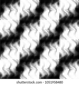 Abstract grunge grid polka dot halftone background pattern. Spotted black and white vector line illustration
