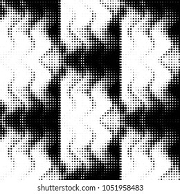 Abstract grunge grid polka dot halftone background pattern. Spotted black and white vector line illustration
