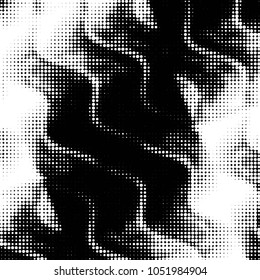 Abstract grunge grid polka dot halftone background pattern. Spotted black and white vector line illustration
