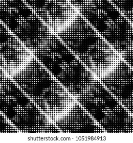 Abstract grunge grid polka dot halftone background pattern. Spotted black and white vector line illustration
