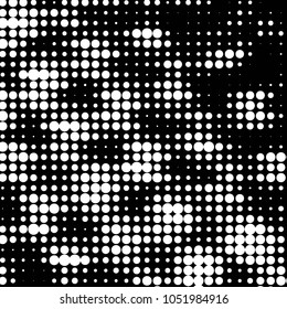 Abstract grunge grid polka dot halftone background pattern. Spotted black and white vector line illustration
