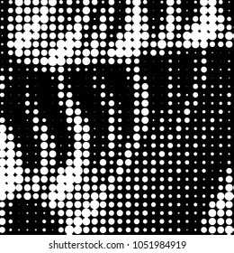 Abstract grunge grid polka dot halftone background pattern. Spotted black and white vector line illustration
