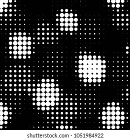 Abstract grunge grid polka dot halftone background pattern. Spotted black and white vector line illustration
