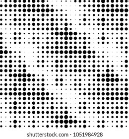 Abstract grunge grid polka dot halftone background pattern. Spotted black and white vector line illustration
