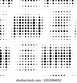 Abstract grunge grid polka dot halftone background pattern. Spotted black and white vector line illustration

