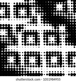 Abstract grunge grid polka dot halftone background pattern. Spotted black and white vector line illustration
