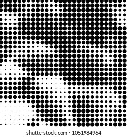 Abstract grunge grid polka dot halftone background pattern. Spotted black and white vector line illustration
