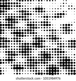 Abstract grunge grid polka dot halftone background pattern. Spotted black and white vector line illustration
