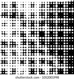Abstract grunge grid polka dot halftone background pattern. Spotted black and white vector line illustration
