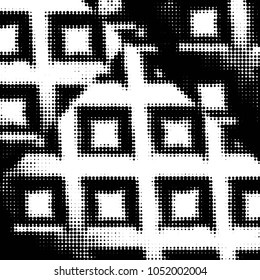 Abstract grunge grid polka dot halftone background pattern. Spotted black and white vector line illustration
