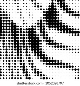 Abstract grunge grid polka dot halftone background pattern. Spotted black and white vector line illustration
