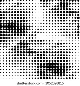 Abstract grunge grid polka dot halftone background pattern. Spotted black and white vector line illustration
