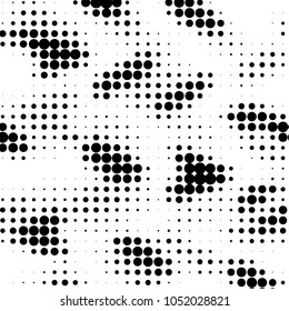 Abstract grunge grid polka dot halftone background pattern. Spotted black and white vector line illustration

