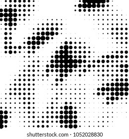Abstract grunge grid polka dot halftone background pattern. Spotted black and white vector line illustration
