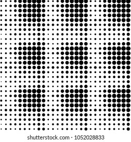 Abstract grunge grid polka dot halftone background pattern. Spotted black and white vector line illustration
