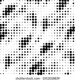Abstract grunge grid polka dot halftone background pattern. Spotted black and white vector line illustration
