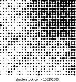 Abstract grunge grid polka dot halftone background pattern. Spotted black and white vector line illustration

