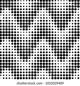 Abstract grunge grid polka dot halftone background pattern. Spotted black and white vector line illustration
