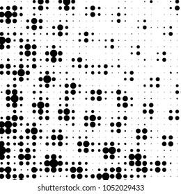 Abstract grunge grid polka dot halftone background pattern. Spotted black and white vector line illustration
