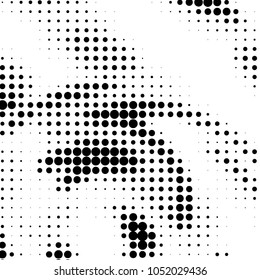 Abstract grunge grid polka dot halftone background pattern. Spotted black and white vector line illustration
