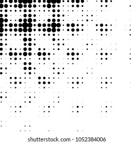 Abstract grunge grid polka dot halftone background pattern. Spotted black and white vector line illustration
