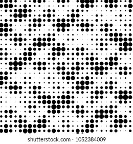 Abstract grunge grid polka dot halftone background pattern. Spotted black and white vector line illustration
