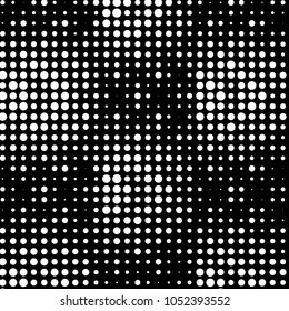 Abstract grunge grid polka dot halftone background pattern. Spotted black and white vector line illustration
