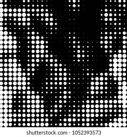 Abstract grunge grid polka dot halftone background pattern. Spotted black and white vector line illustration
