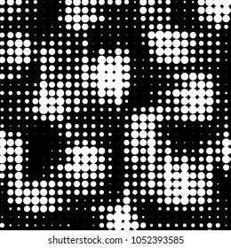 Abstract grunge grid polka dot halftone background pattern. Spotted black and white vector line illustration
