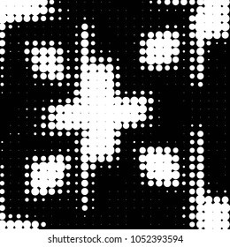 Abstract grunge grid polka dot halftone background pattern. Spotted black and white vector line illustration
