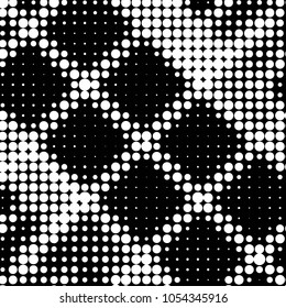 Abstract grunge grid polka dot halftone background pattern. Spotted black and white vector line illustration
